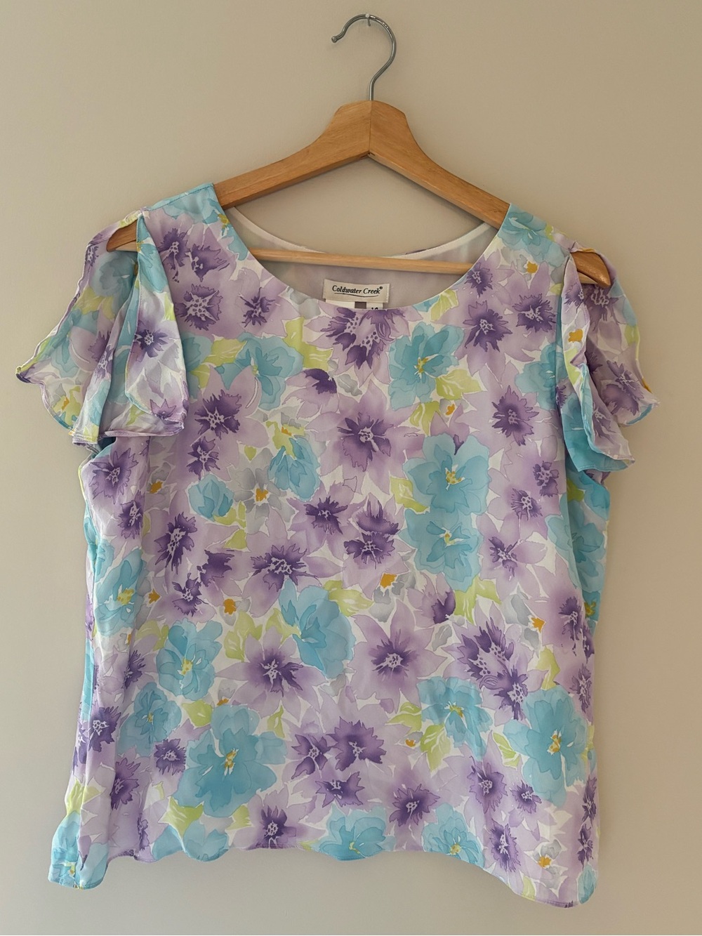 COLDWATER CREEK | Purple Blue Green Floral Blouse Top | Size 14 Large
